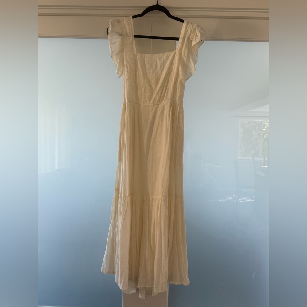 Madewell Cream Midi Dress with Ruffle Sleeves/ tie back size small